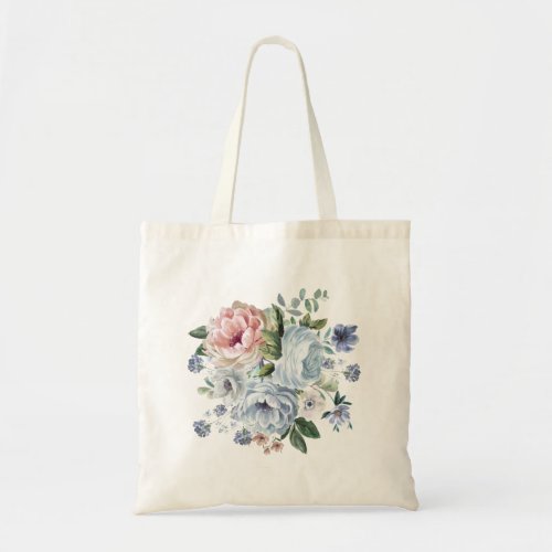 Blue and Pink Spring Floral Roses Book Shopping Tote Bag