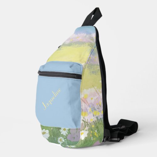 Blue and Pink Spring Meadows Background Sling Bag