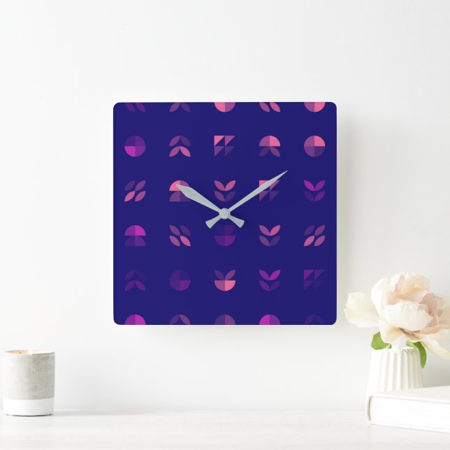 Blue and Pink Square Wall Clock (Home)