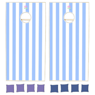 blue and pink stripe cornhole set