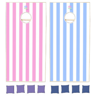 blue and pink stripe cornhole set