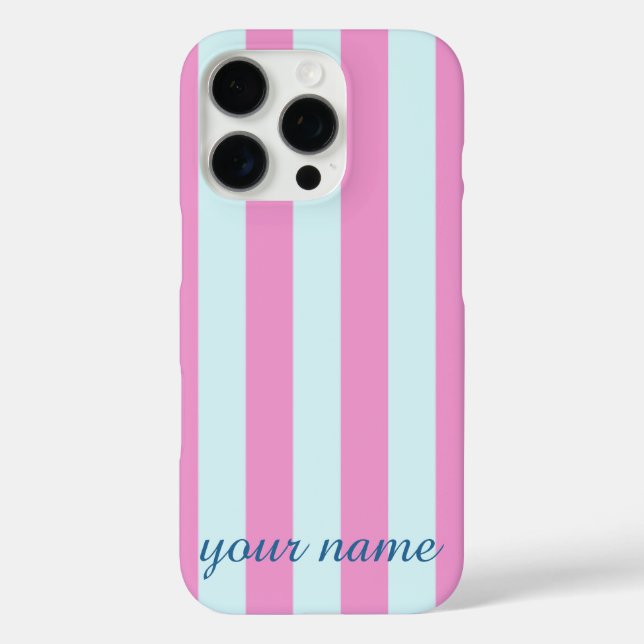 Blue and Pink Striped Customizable Name Phone Case (Back)