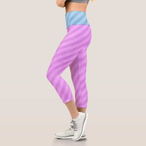 Blue and Pink Stripes Capri Leggings