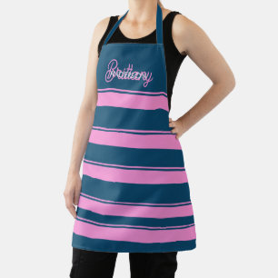 Blue and Pink  Stripes Pattern Personalized  Apron