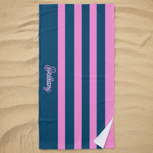 Blue and Pink  Stripes Pattern Personalized  Beach Towel