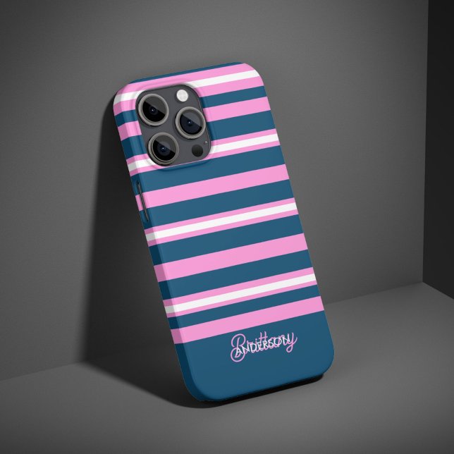 Blue and Pink  Stripes Pattern Personalized  Case-Mate iPhone Case (Creator Uploaded)
