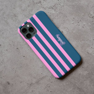 Blue and Pink Stripes Pattern Personalized iPhone 16 Pro Case