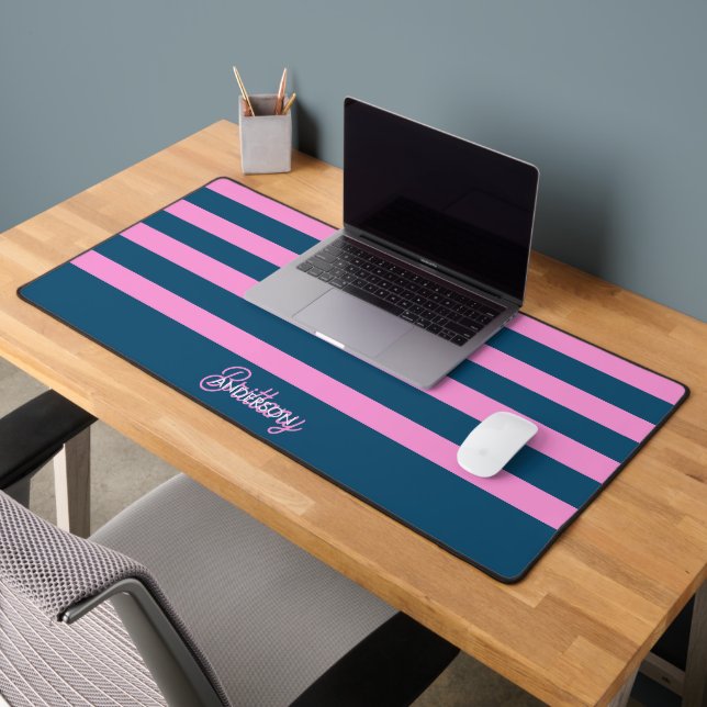 Blue and Pink  Stripes Pattern Personalized  Desk Mat (Office 2)