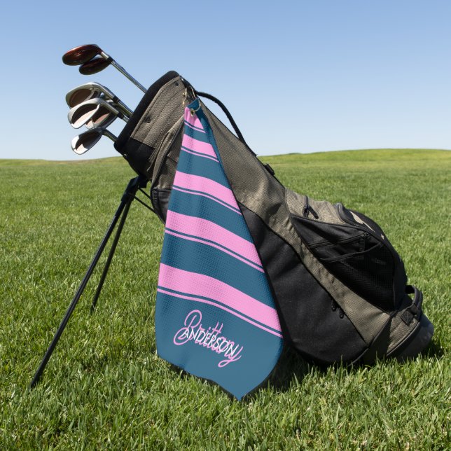 Blue and Pink  Stripes Pattern Personalized  Golf Towel (Green)