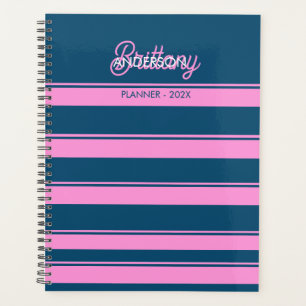 Blue and Pink  Stripes Pattern Personalized  Planner