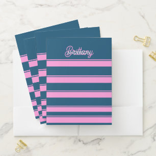 Blue and Pink Stripes Pattern Personalized Pocket Folder