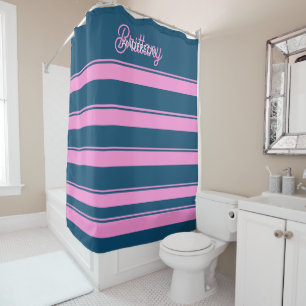 Blue and Pink Stripes Pattern Personalized Shower Curtain
