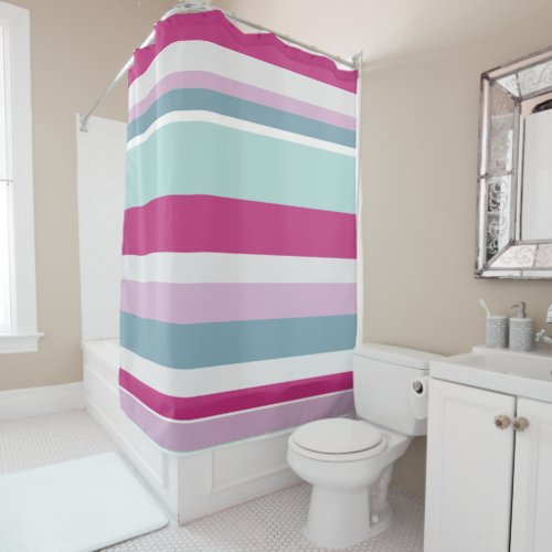 Blue and pink stripes shower curtain