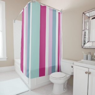 Blue and pink stripes shower curtain
