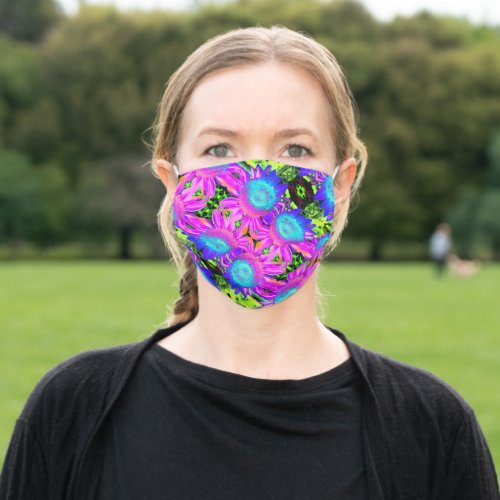 Blue and pink sunflowers adult cloth face mask