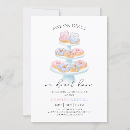 Blue and Pink Sweet Donuts Baby Gender Reveal Invitation