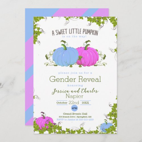Blue and Pink Sweet little pumpkin Gender Reveal Card
