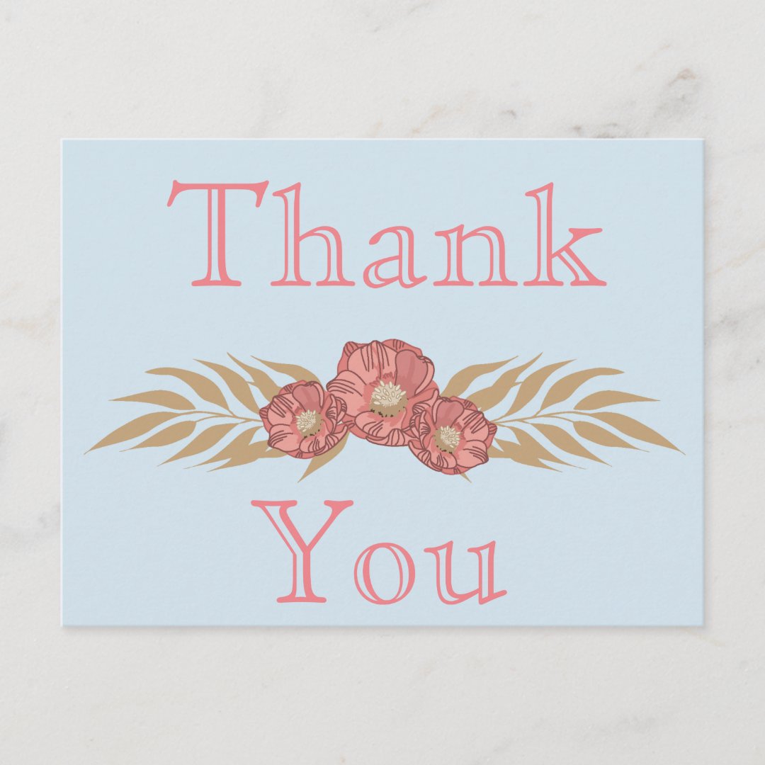 Blue and Pink Thank You Postcard | Zazzle