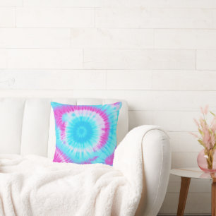 Blue and Pink Tie Dye Throw Pillow