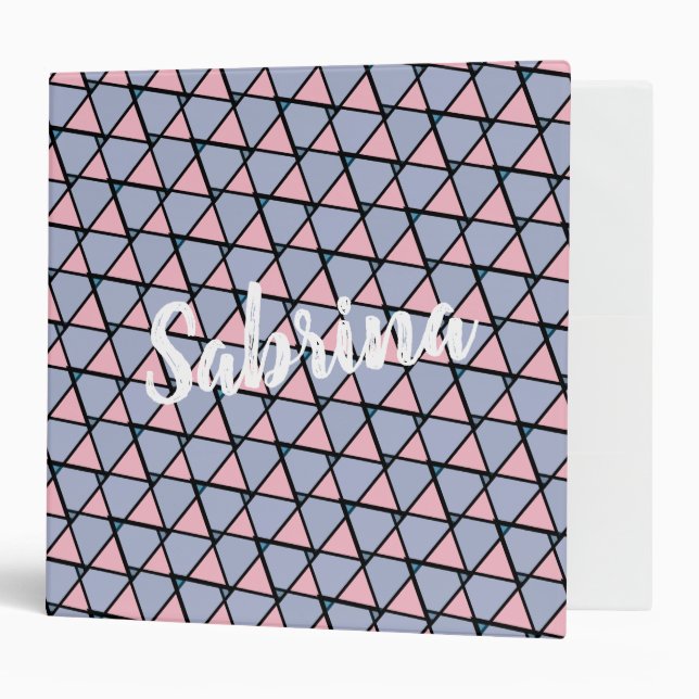 Blue and Pink Triangles Custom Name 3 Ring Binder (Front/Inside)
