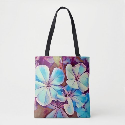 Blue and Pink Tropical Flowers Art Tote Bag