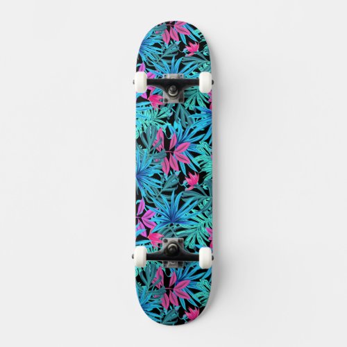 Blue and Pink Tropical Leaves Skateboard