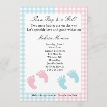 Blue And Pink Twins Sprinkle Shower Invitation by Lilleaf at Zazzle