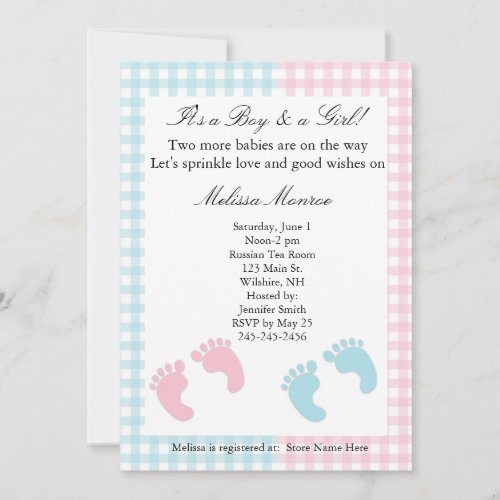 Blue and Pink Twins Sprinkle Shower Invitation