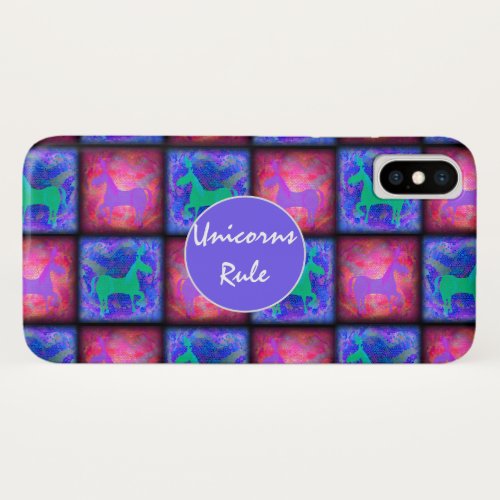 Blue and Pink Unicorn Checks Epic Art Design iPhone XS Case