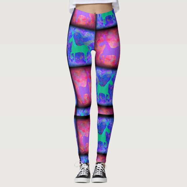 Blue and Pink Unicorn Checks Epic Art Pattern Leggings (Front)