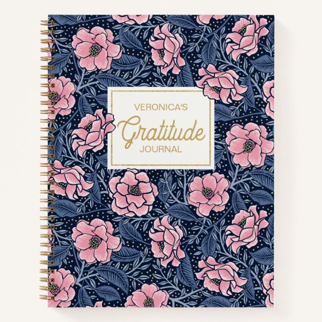 Blue and Pink Victorian Camellia Gratitude Journal (Front)