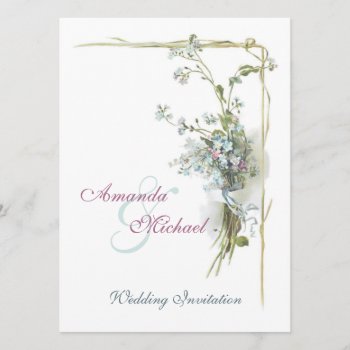 Blue And Pink Vintage Flowers Wedding Invitation by Past_Impressions at Zazzle