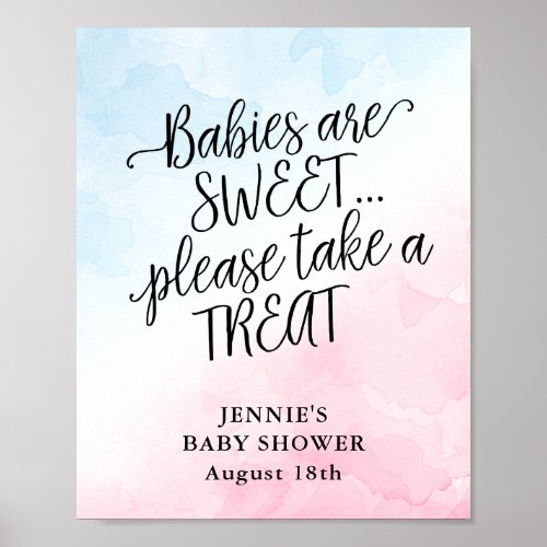 Blue and Pink Watercolor Baby Shower Favor Display Poster