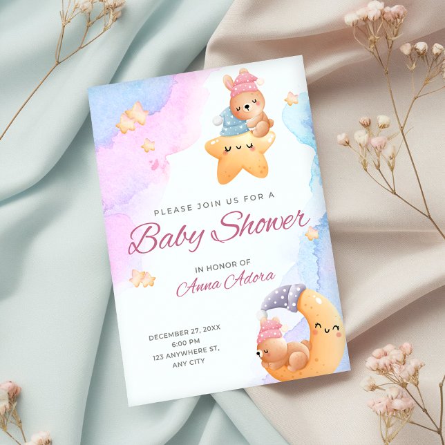 Blue And Pink Watercolor Baby Shower Invitation (Creator Uploaded)