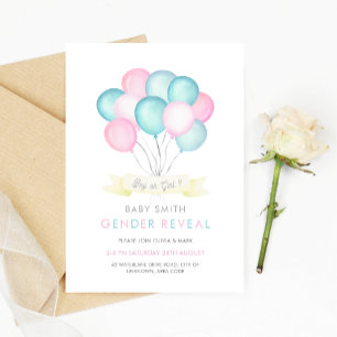 Blue and pink watercolor balloons Gender Reveal In Invitation