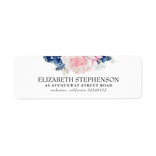 Blue and Pink Watercolor Flowers Elegant Label (Front)