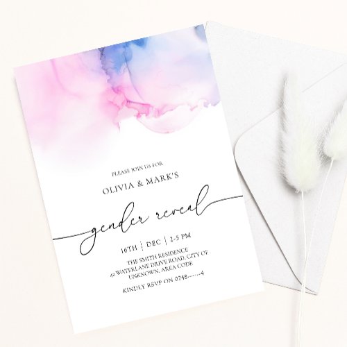 Blue and Pink Watercolor Gender Reveal Invitation