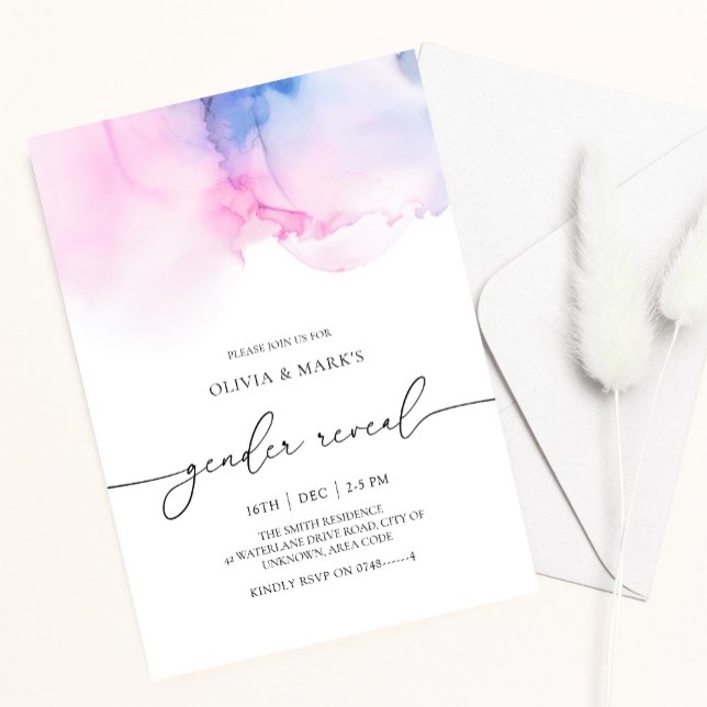 Blue and Pink Watercolor Gender Reveal Invitation (Creator Uploaded)