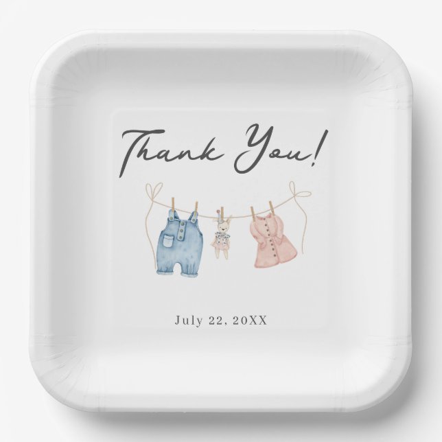 Blue and Pink Watercolor Gender Reveal  Paper Plates (Front)