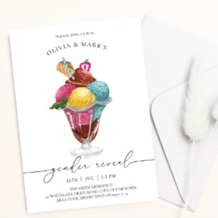 Blue and Pink Watercolor Ice Cream Gender Reveal Invitation