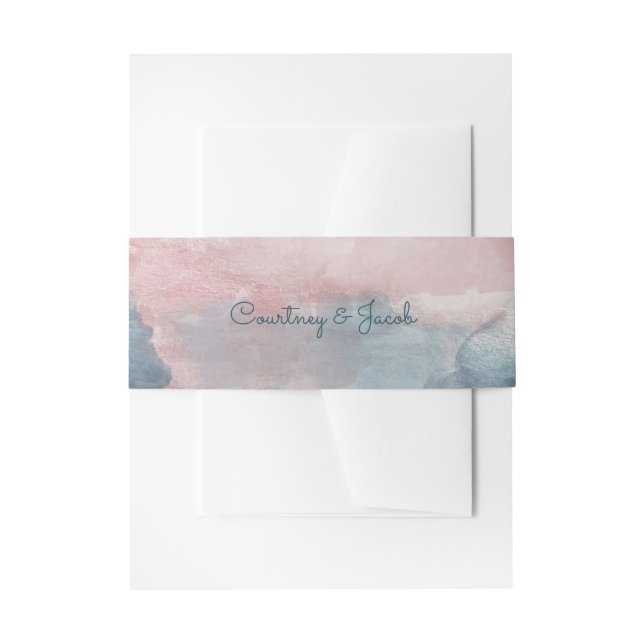 Blue and Pink Watercolor Invitation Belly Band (Front Example)