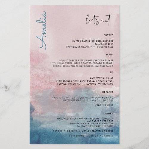 Blue and Pink Watercolor Menu with name