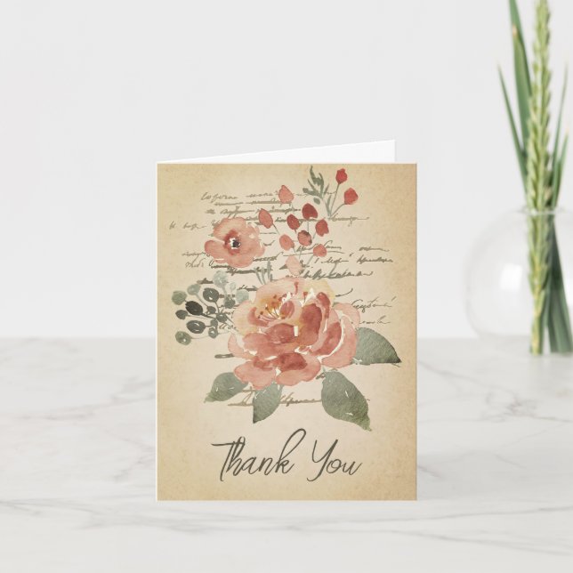 Blue and pink watercolor parchment  card (Front)