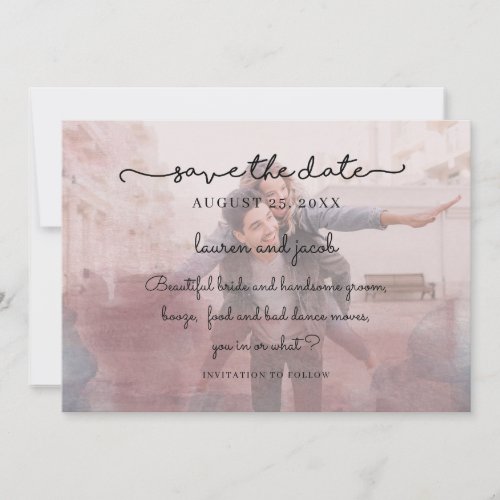 Blue and pink watercolor photo save the date invitation