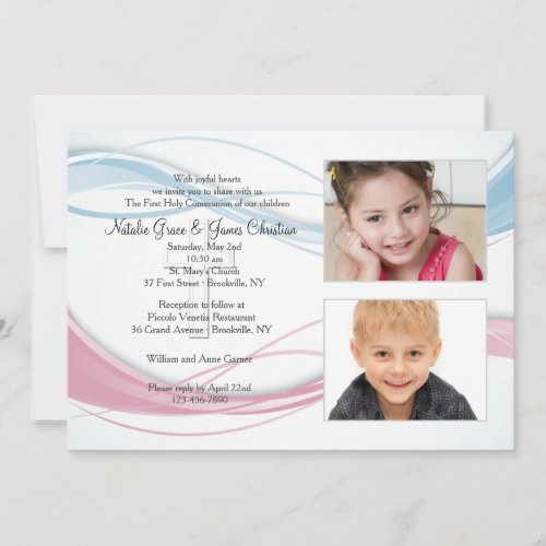 Blue and Pink Wave Photo Invitation