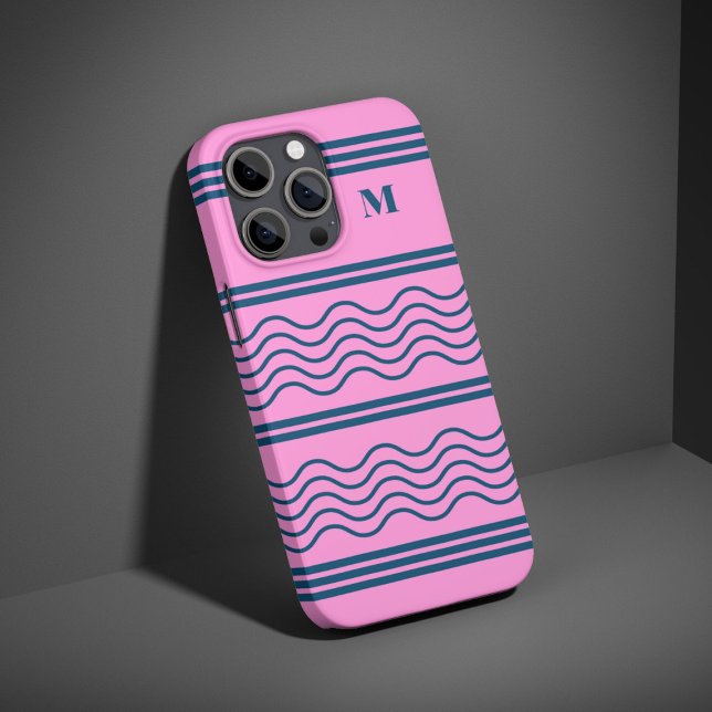 Blue and Pink Wavy Stripes Pattern Monogram Case-Mate iPhone Case (Creator Uploaded)