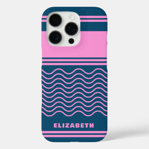 Blue and Pink Wavy Stripes Pattern Personalized iPhone 16 Pro Case