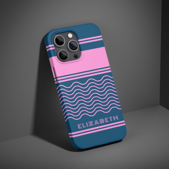 Blue and Pink Wavy Stripes Pattern Personalized  Case-Mate iPhone Case (Creator Uploaded)