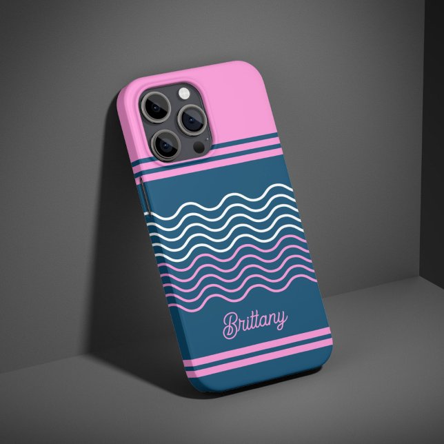 Blue and Pink Wavy Stripes Pattern Personalized  Case-Mate iPhone Case (Creator Uploaded)
