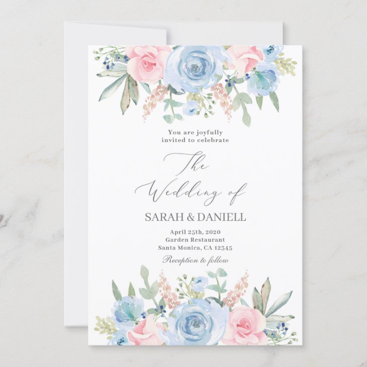 Blue and pink wedding invitation | Zazzle